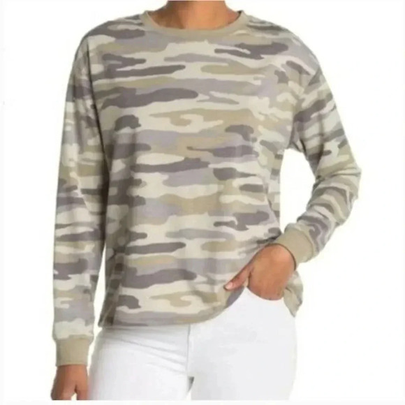 C&C California Alexia Green Camo Pullover Crew Neck Sweatshirt M - Picture 1 of 6